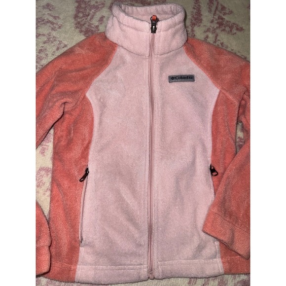 Columbia Girls Fleece Jacket Full Zip Pink Coral Color Blocked Size S 7-8 - Picture 1 of 8